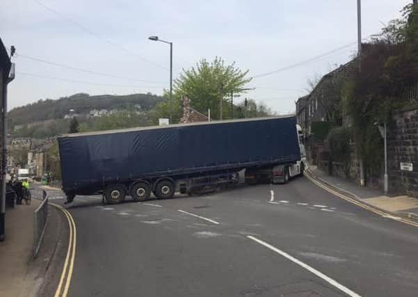 The lorry is blocking the A646 at Hebden Bridge.