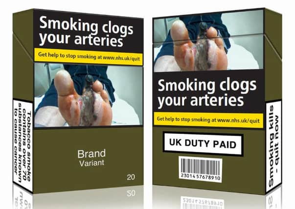 An image issued by Action on Smoking and Health (ASH) of standardised packaging for cigarettes.