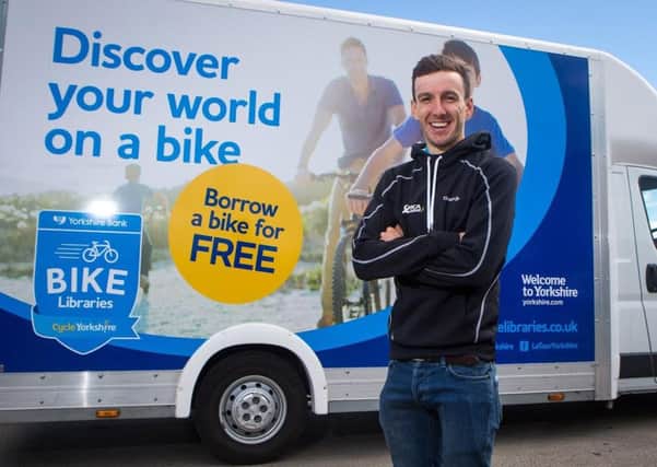 Adam Yates and the Yorkshire Bank Bike Libraries van.