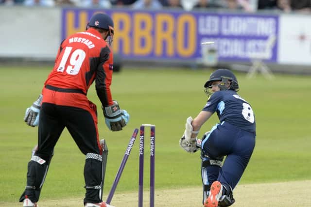 CHEAP DISMISSAL: Kane Williamson is bowled around his legs by Durham's Chris Rushworth.  Picture: Bruce Rollinson