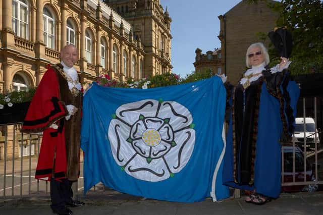 The Mayor and Deputy Mayor of Calderdale Coun Howard Blagbrough and Coun Geraldine Carter ready to celebrate Yorkshire Day.
