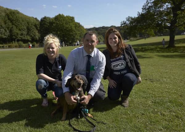 Mark Spencer with Winston and Fay Gibbons and Lauren Moore, from the RSOCA, at Shibden Park.