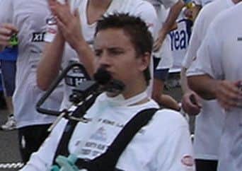 Matt just before he reached the finish line of his first Great North Run in 2006