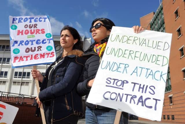 6 April 2016 .......        Junior Doctors on the picket line striking outside the Leeds General Infirmary. Picture Tony Johnson
