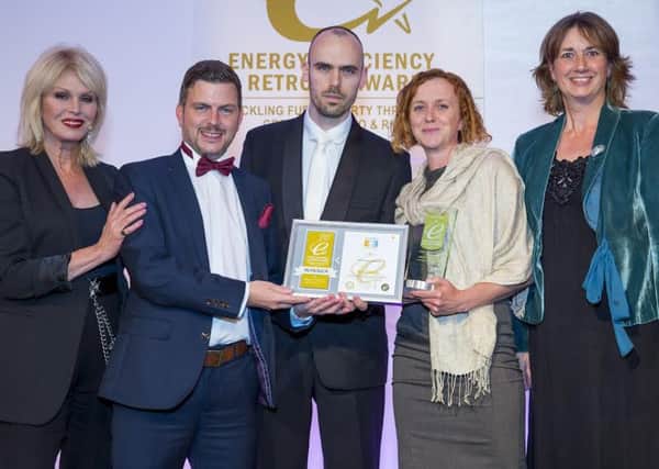 Representatives of YES Energy Solutions receiving the National Fuel Poverty Campaigner of the Year award from Joanna Lumley and award sponsors ICE Energy Technologies.