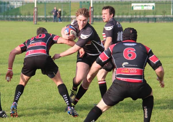 Hullensians v Brods  is Laurie Hamer with the ball (just before passing to Bennie Pritchett for his try