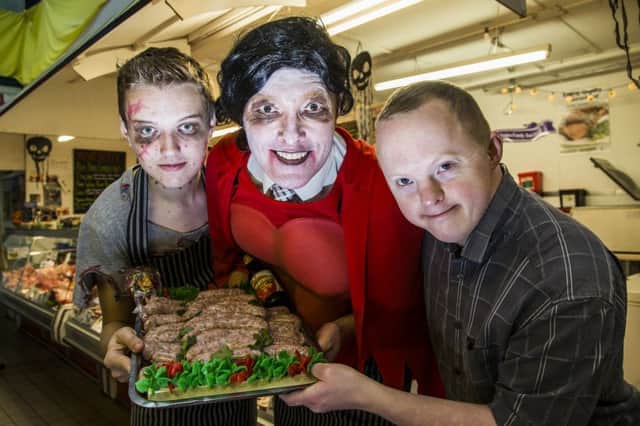 Fielden Family Butchers toffee-apple and cider sausages. From the left, Bradley Claxton, Nick Fielden and Adam Clarke.