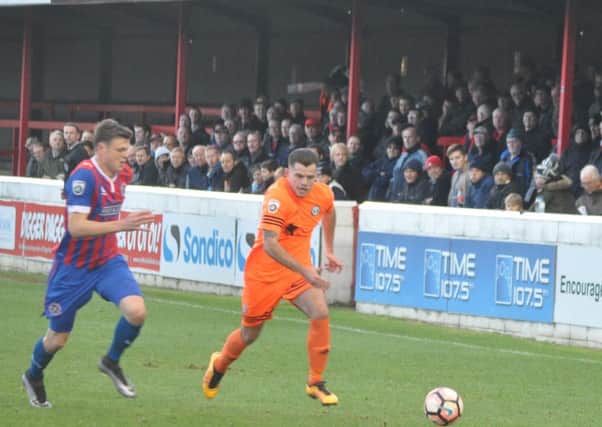 Jordan Sinnott in action for Halifax in their 0-0 draw at Dagenham and Redbridge in the FA Cup. Picture: Kelly Gilchrist
