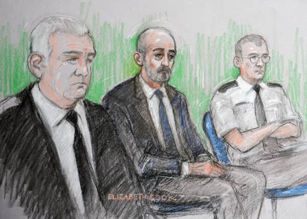 Court sketch by Elizabeth Cook of Thomas Mair, who is accused of the terror-related murder of Labour MP Jo Cox, in the dock at the Old Bailey