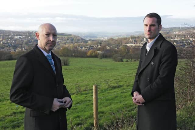 Councillors Howard Blagbrough and Scott Benton at greenbelt land off Thornhills Lane, Clifton.