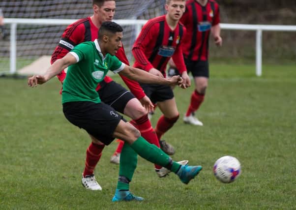 Actions from Halifax Irish v Ryburn United, football, at West Vale. Pictured is Anthony Brown