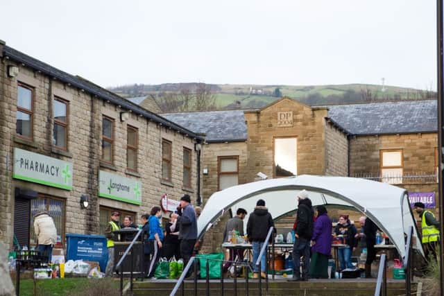 Food and help centre in Mytholmroyd, after the Boxing Day floods, 2015