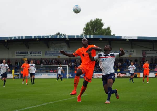 Town's Cliff Moyo in action against Telford earlier this season. Picture: Tim Roberts