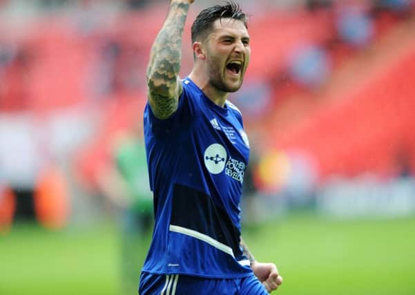 The FA Trophy Final.
FC Halifax v Grimsby Town.
Halifax's Matty Brown celebrates.
22nd May 2016.
Picture : Jonathan Gawthorpe