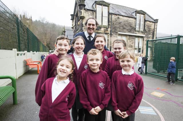 Pupils with headteacher Chris Wightman