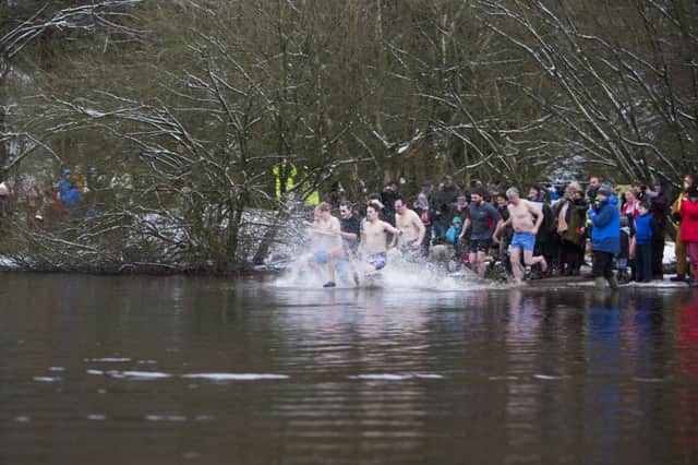 New year swim at Lee Dam, Lumbutts, Todmorden. Men's race.