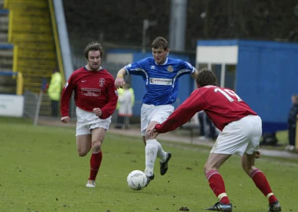 Matt Doughty in action for Halifax, where he spent four years as a player, against Accrington Stanley.