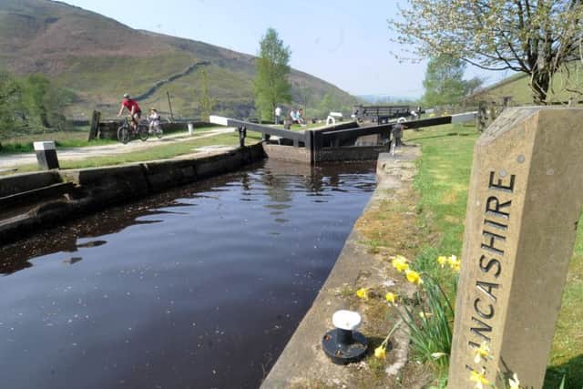 Rochdale Canal towpath on the Yorkshire Lancashire border at Warland between Todmorden and Littleborough.