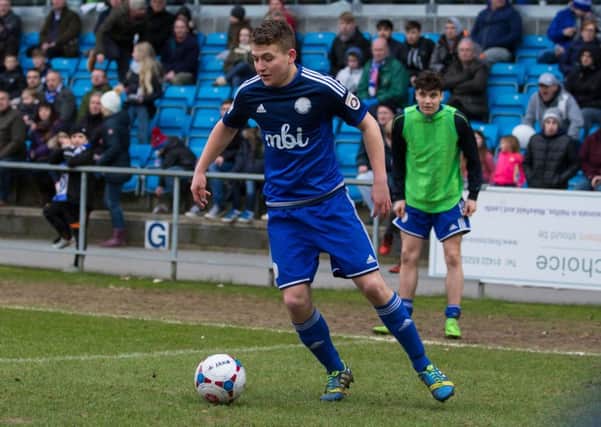 Actions from Halifax Town v Nantwich, at the Shay Stadium, Halifax. Jake Hibbs