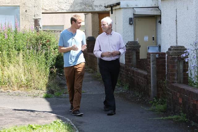Councillors Daniel Sutherland, left, and Barry Collins at Abbey Park Estate, Illingworth.