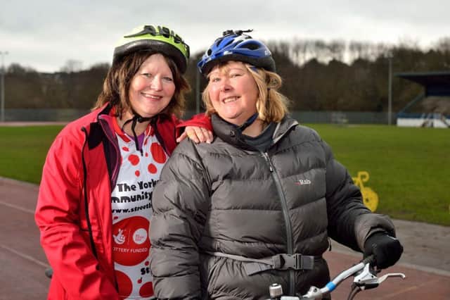 Karen Brooke and Gill Greaves from Streetbikes in training for the Pedal For Pounds bike rid