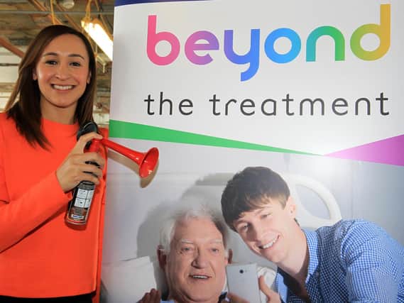And they're off! Olympic legend Dame Jessica Ennis-Hill blasts an air horn to launch Weston Park Cancer Charity's 500k Beyond The Treatment appeal.  Photo: Chris Etchells