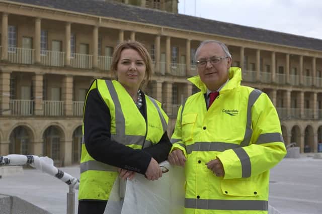 Nicola Chance-Thompson, chief executive of The Piece Hall Trust, with Calderdale Council leader Tim Swift