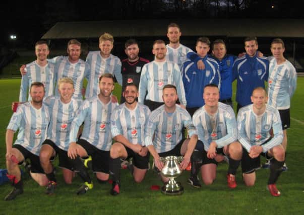 Huddersfield Amateur celebrate their 9-2 Halifax FA Cup final win over Warley Rangers on April 24, 2017