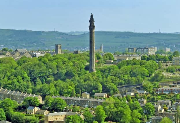 Aerial shot of Pye Nest area and Wainhouse Tower in Halifax West Yorkshire. Picture by Tony Johnson