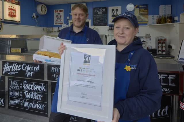 Award winners Adam and Alison Hird at Hirds Family Fisheries, Siddal.