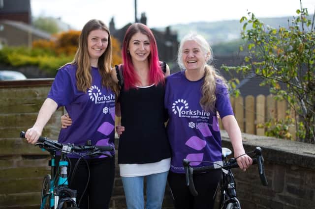 Natalie Hodgson and mum Mary Gibbons, Riding from London to Paris to raise money for Yorkshire Cancer Centre, after sister and daughter Sebrina Gibbons - centre - has undergone cancer treatment recently