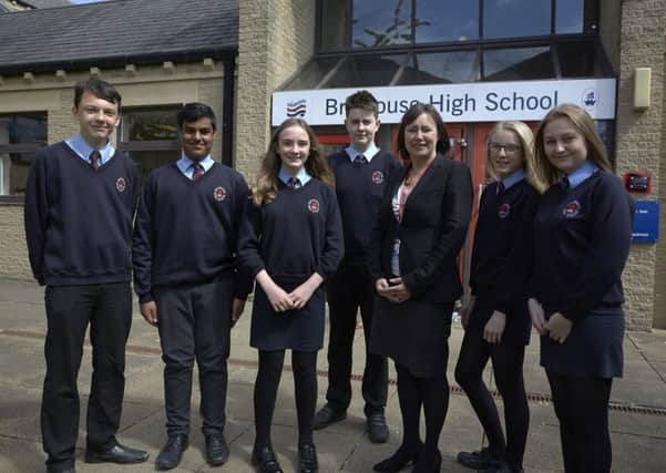 Head teacher Liz Cresswell with students celebrating their Ofsted result