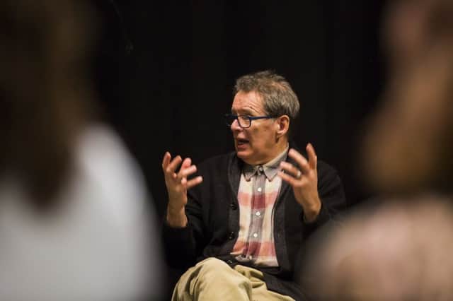 Actor George Costigan talks to performing arts students at Calderdale College.