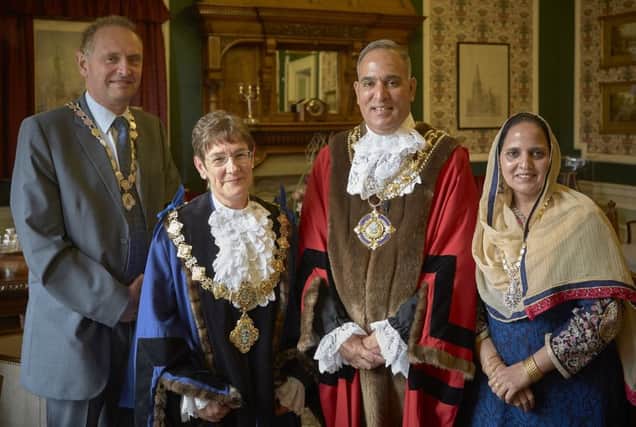 The new Mayor of Calderdale Coun Ferman Ali and Mayoress Shaheen Ali with Deputy Mayor Coun Jane Scullion and her consort Andrew Bibby.