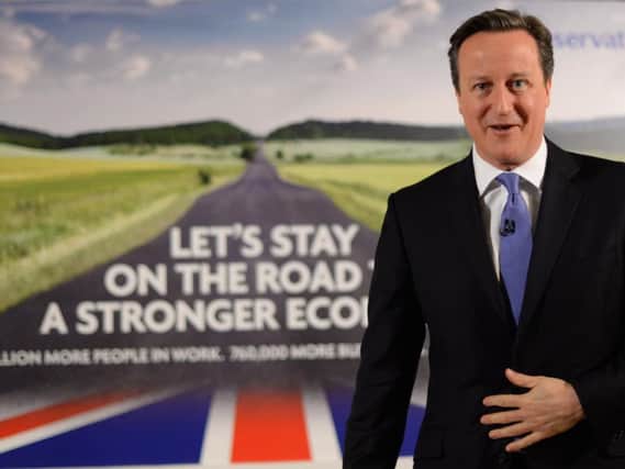 Then prime minister David Cameron launched the Conservatives' first poster of the 2015 election campaign in Halifax.