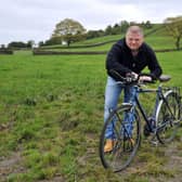 9 May 2017.......     Andrew Sykes, from Stainland near Halifax,  a french teacher who has turned author writing about his cycling trips round Yorkshire and the continent. Picture Tony Johnson.