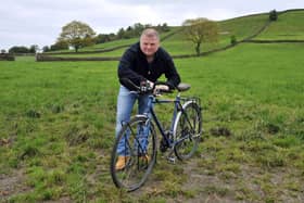 9 May 2017.......     Andrew Sykes, from Stainland near Halifax,  a french teacher who has turned author writing about his cycling trips round Yorkshire and the continent. Picture Tony Johnson.