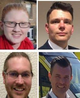 Halifax candidates. From top left: Holly Lynch (Labour), Chris Pearson (Conservative), James Baker (Liberal Democrats), Mark Weedon (UKIP).