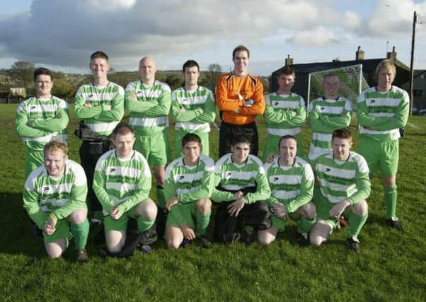 Members of the Mixenden United team from the left are, 

 BACK:-Martin Juliff, Jamie Lesley, Andy Greenwood, 
            Richard Stock, Robin Miles, Stuart Sinclair, Nicky
            Hirst and Phillip Brass.

FRONT:-Dan Johnson, Craig Hodgson, Martin
              Woodhouse, Chris Woodhouse, Noel McGurk
              and Mark Cahill.