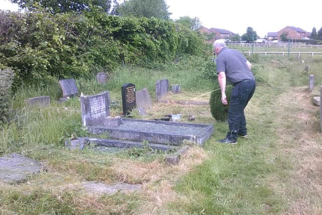 John Swaine begins work on renovating Gunner Peter Raistrick's grave at Illingworth Moor Methodist Church, Halifax