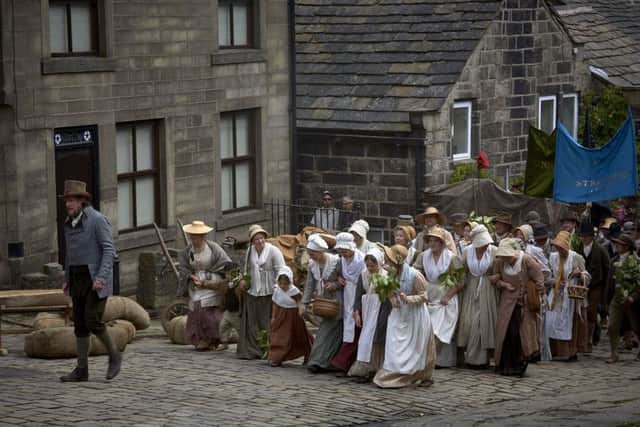 Historic setting: Heptonstall  forms the backdrop to a Peterloo scene