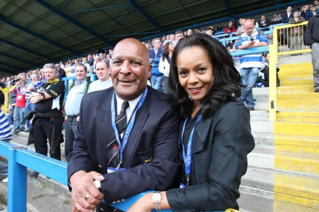 Johnny Freeman  with his daughter Karen at the Halifax v Celtic Crusaders match in 2008.
