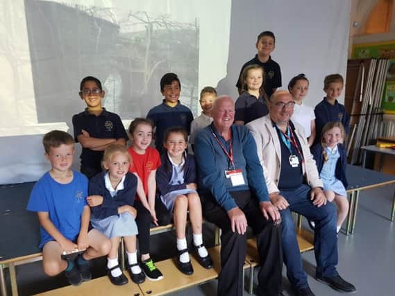 Skircoat ward councillors, Coun John Hardy and Cllr Andrew Tagg, meeting pupils at Copley Primary School