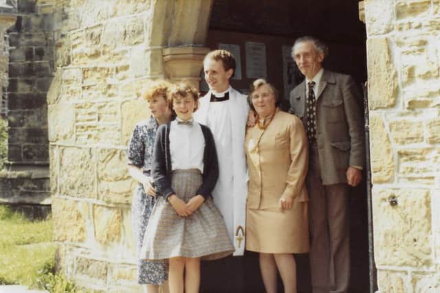 Scarlet Ribbons, by Rosemary Bailey

Simon Bailey outside Dinninton church with parents Walter and Irene, and sisters Jackie and Caroline 1985
