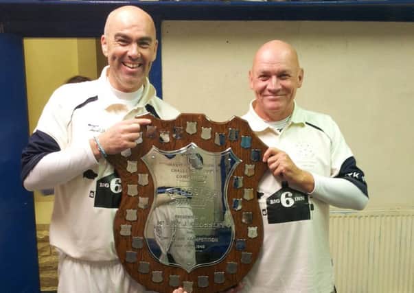 Crossley Shield final. Warley captain Craig Brennan (left) and Rob Keywood, who did the damage with the ball