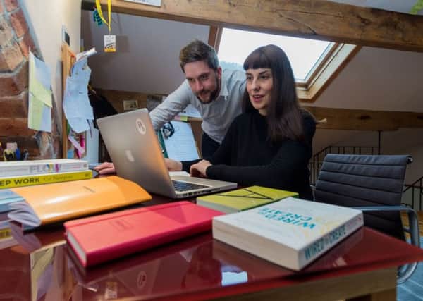 Date: 20th February 2017.
Picture James Hardisty.
YP-Business......Bec Evans and Chris Smith, of Hebden Bridge, have developed an online platform to help writers improve their skills.