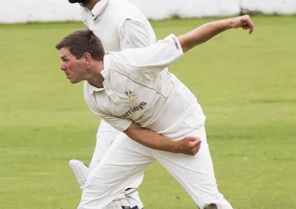 Cricket - Mytholmroyd v SBCI. SBCI bowler Jamie Sykes.