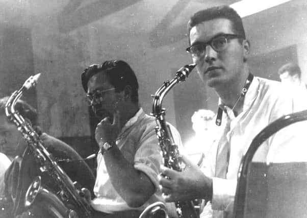 Eric Norton, right, with Jack Marshall (altos) in a 22-piece orchestra rehearsing at Priestwell Sunday School, Todmorden, early 1950s