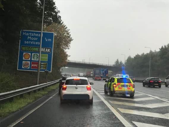 The vehicle ran out of fuel just half a mile away from Hartshead Moor services, on the M62. Picture: West Yorkshire Police Roads Policing Unit (@WYP_RPU on Twitter).