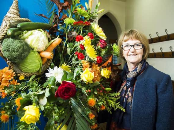 Onwards and Upwards Flower Festival at Central Methodist Church, Brighouse. Susan Yates with her display.